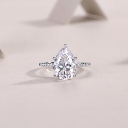 Pear Cut 4 Carat Moissanite Engagement Ring for Women – 38 Side Stones, Sterling Silver with 18K White Gold Plating, D Color VVS1 Clarity